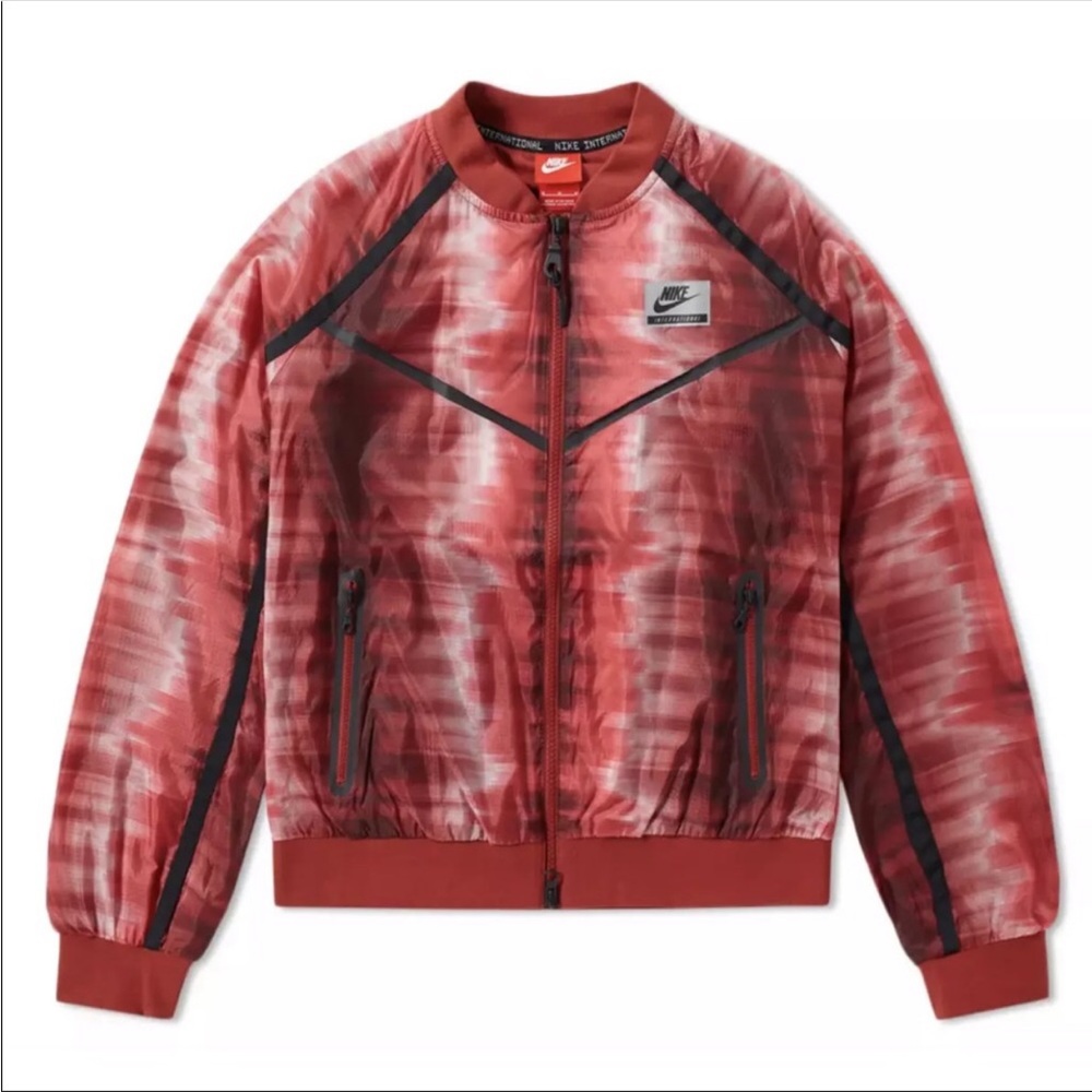 Nike International Red Zig Zag Bomber Jacket Nylon